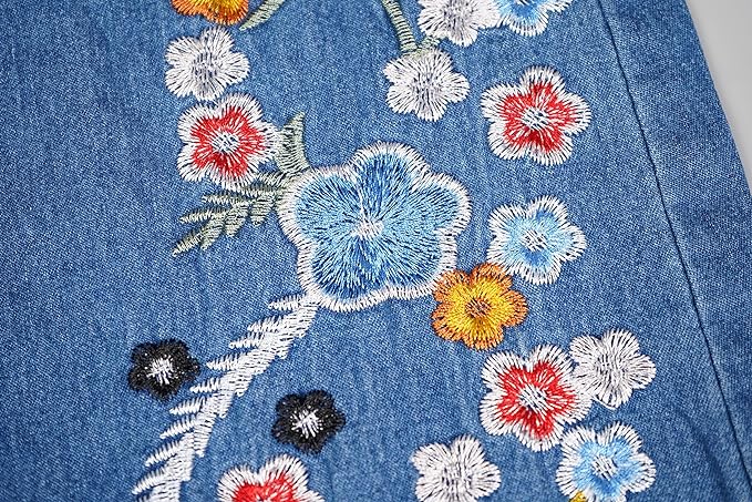 Jean évasé à broderie florale de style ethnique vintage