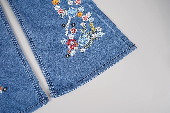 Jean évasé à broderie florale de style ethnique vintage
