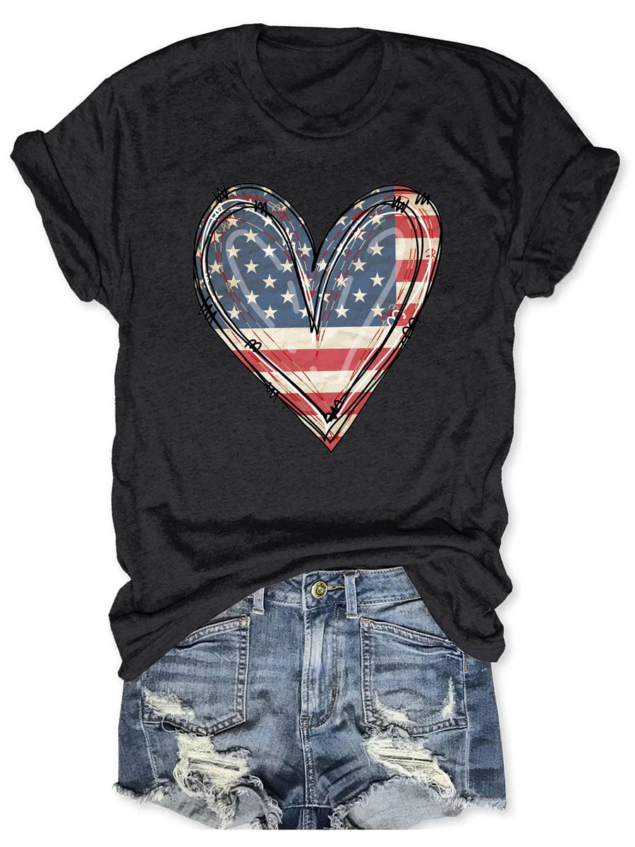 T-shirt coeur drapeau américain