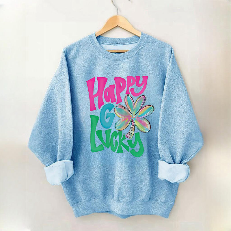 Kleeblatt-Sweatshirt „Happy Go Lucky“.