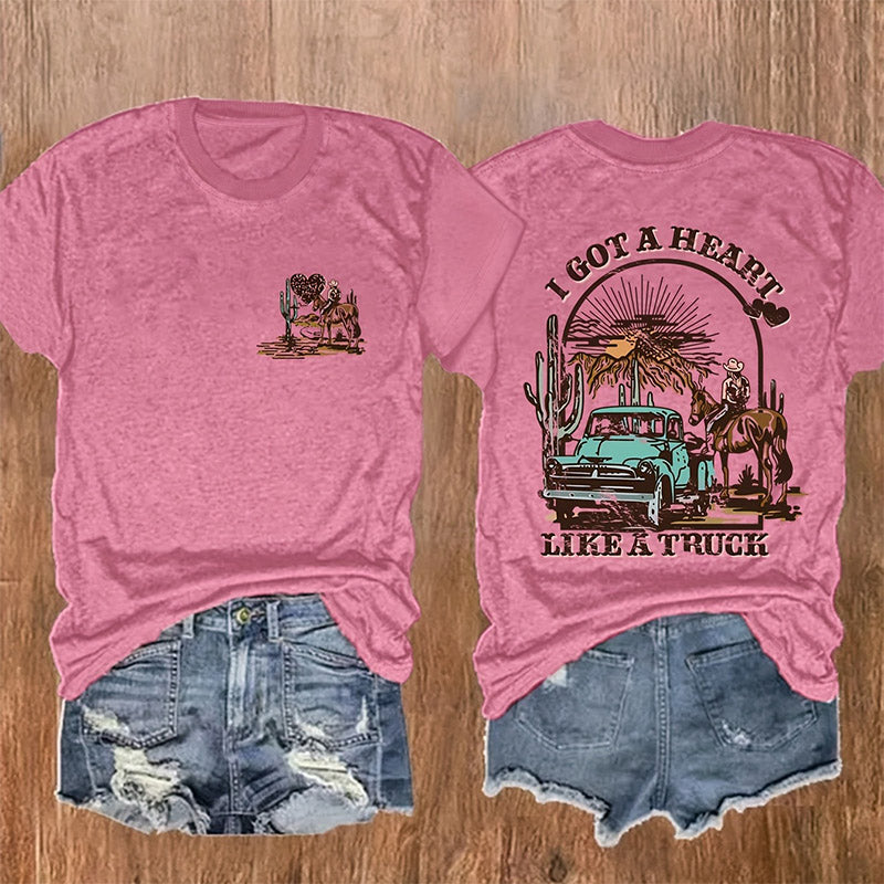 J'ai un cœur comme un camion Western Sunset Cowgirl T-shirt