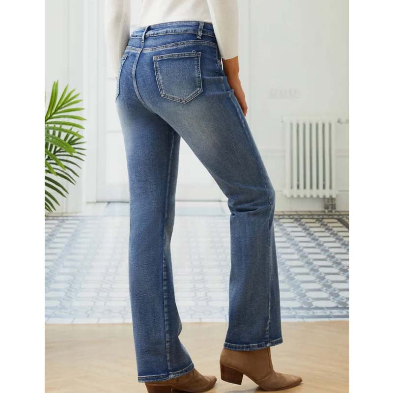 Jean décontracté en denim fleuri brodé