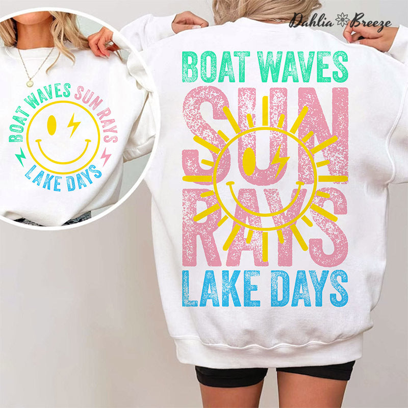 Boat Waves Sun Rays Lake Days Retro Summer Sweatshirt