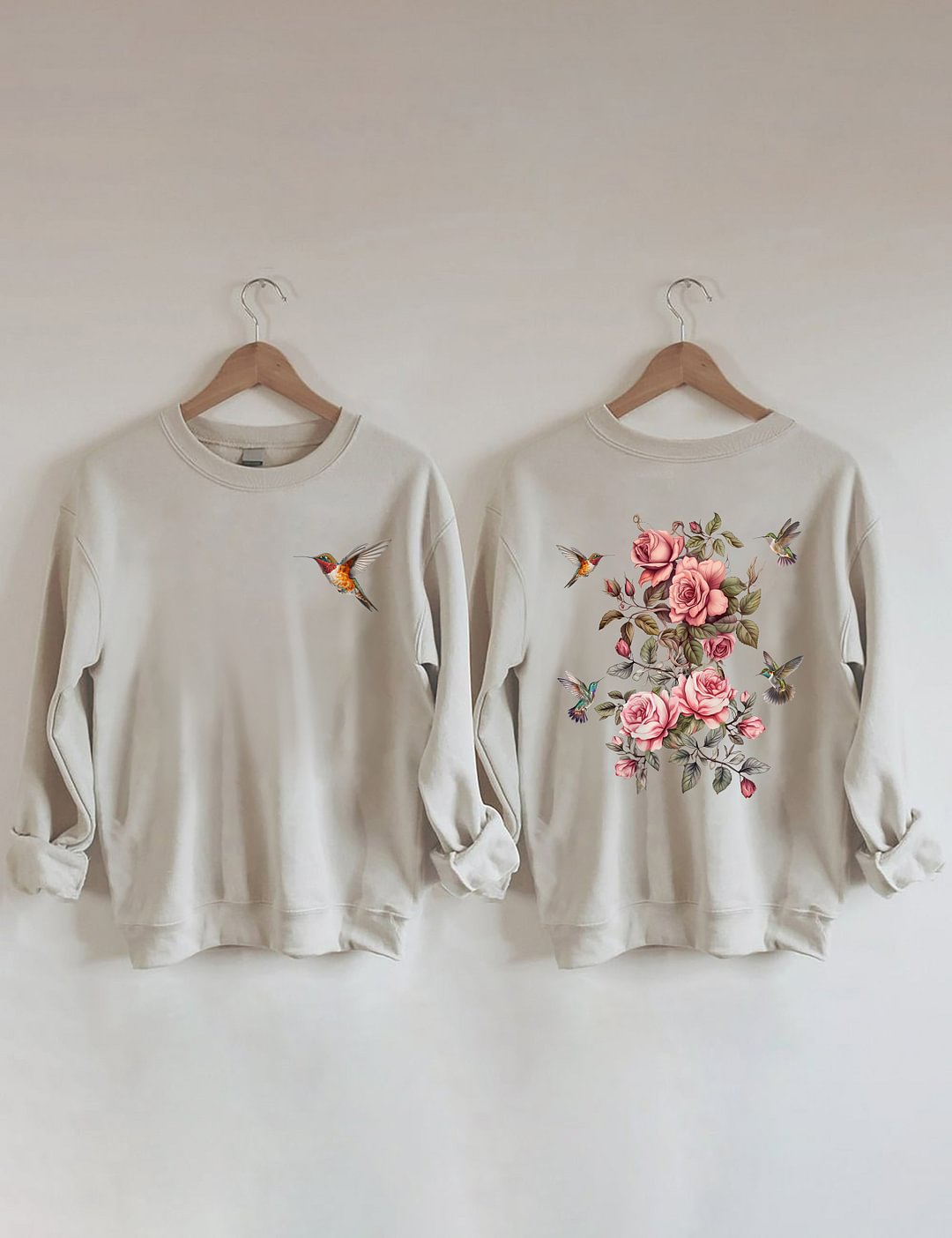 Sweat-shirt fleurs sauvages et oiseaux