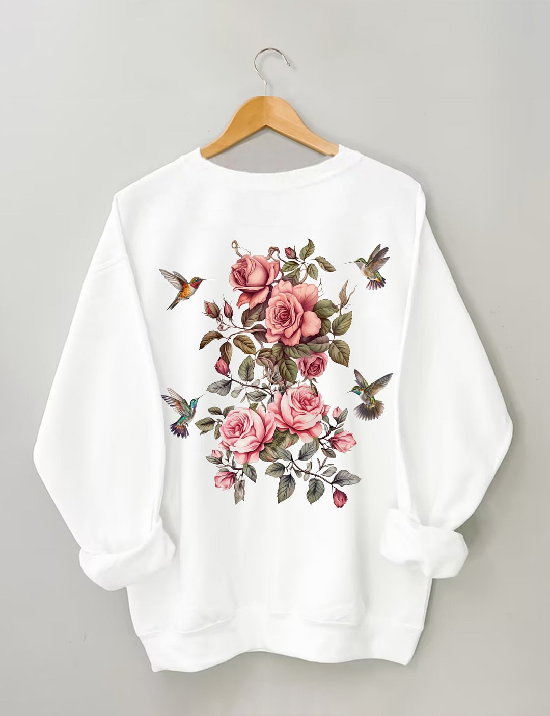 Sweat-shirt fleurs sauvages et oiseaux