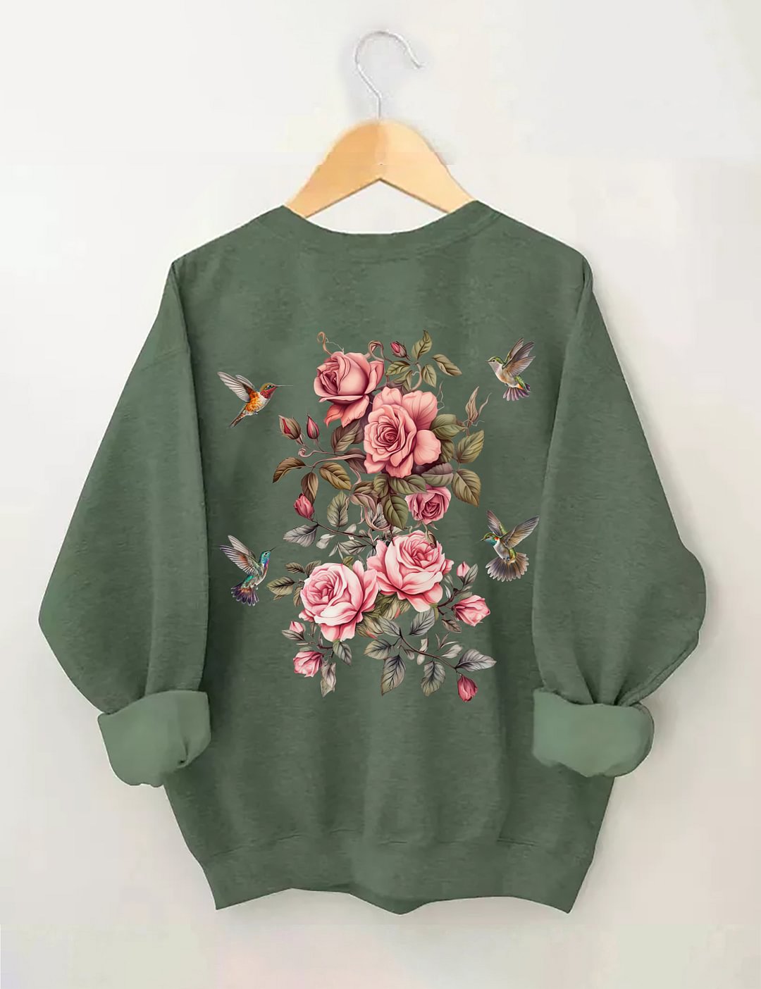 Sweat-shirt fleurs sauvages et oiseaux
