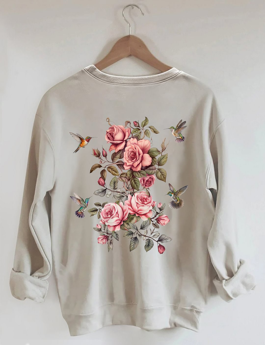 Sweat-shirt fleurs sauvages et oiseaux