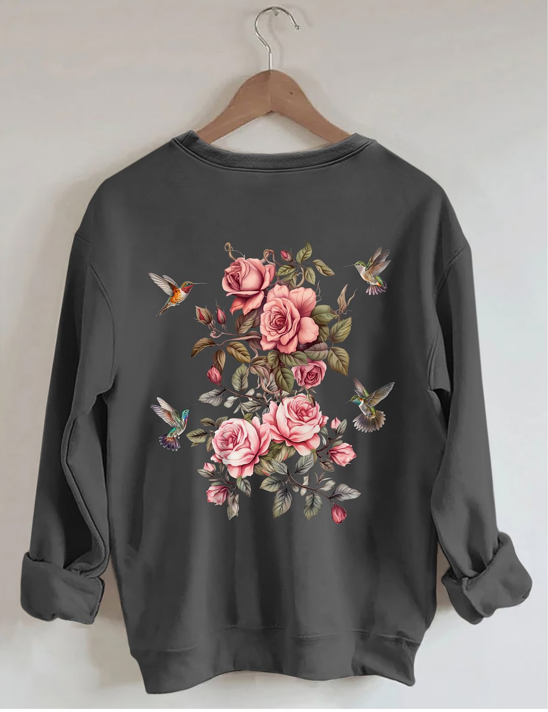 Sweat-shirt fleurs sauvages et oiseaux