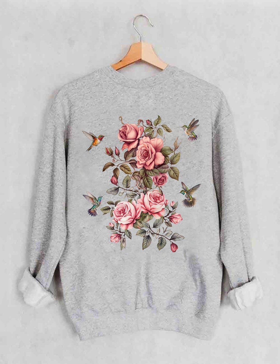 Sweat-shirt fleurs sauvages et oiseaux