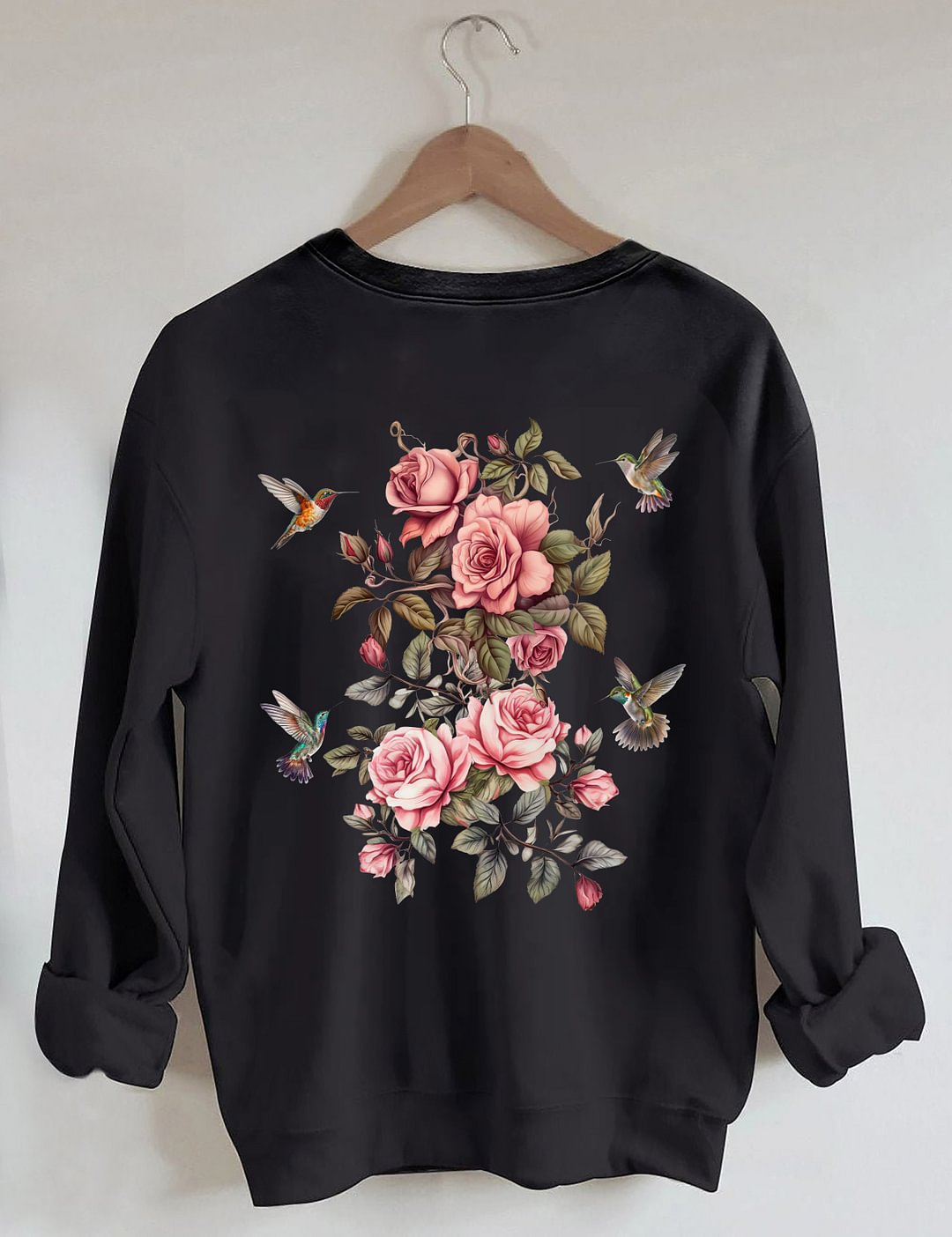 Sweat-shirt fleurs sauvages et oiseaux