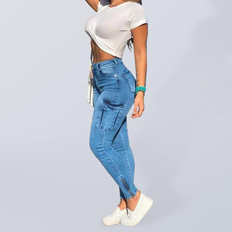 Jean cargo skinny taille haute avec fermeture éclair à la cheville