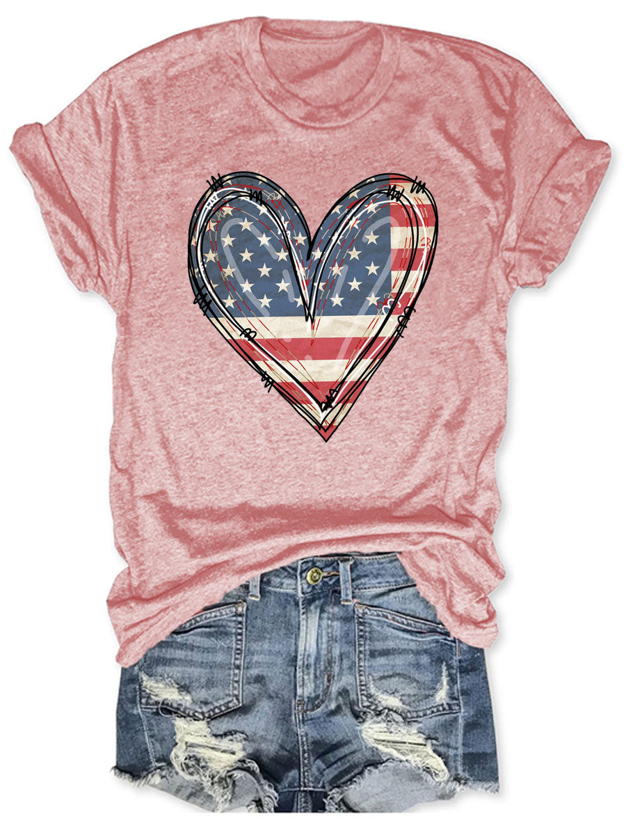 T-shirt coeur drapeau américain