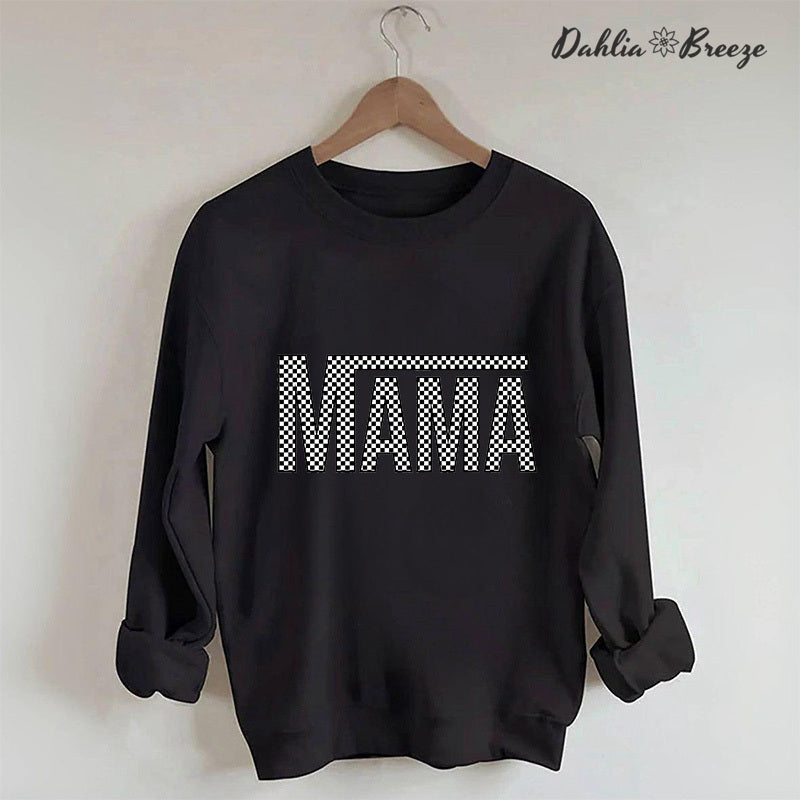 Sweat-shirt rétro Mama à carreaux
