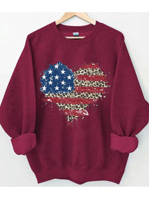 Sweat-shirt coeur léopard drapeau américain