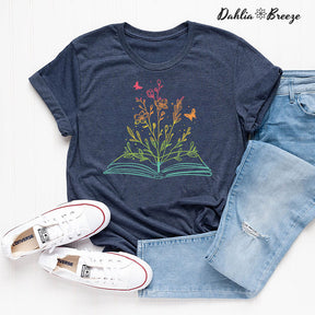 T-shirt imprimé plante florale Book Lover