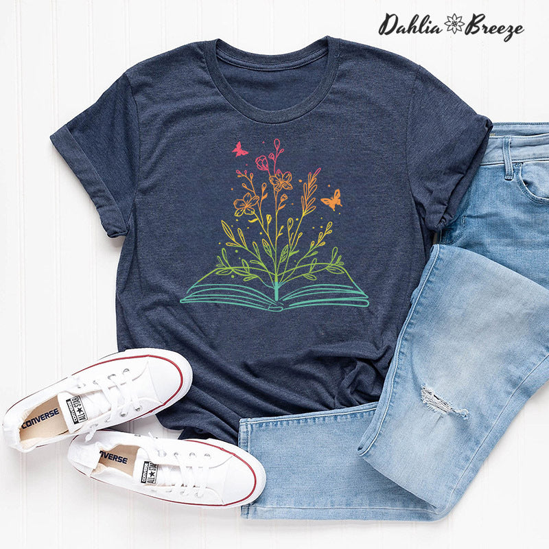 T-shirt imprimé plante florale Book Lover