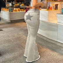 Jean évasé taille haute extensible à étoiles