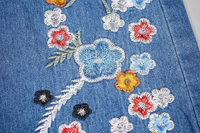 Jean évasé à broderie florale de style ethnique vintage 