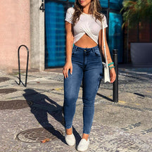 Skinny-Cargo-Jeans mit hohem Bund und knöchellangem Reißverschluss 