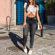 Skinny-Cargo-Jeans mit hohem Bund und knöchellangem Reißverschluss 