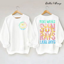 Sweat-shirt d'été rétro avec vagues de bateau, rayons de soleil, jours de lac