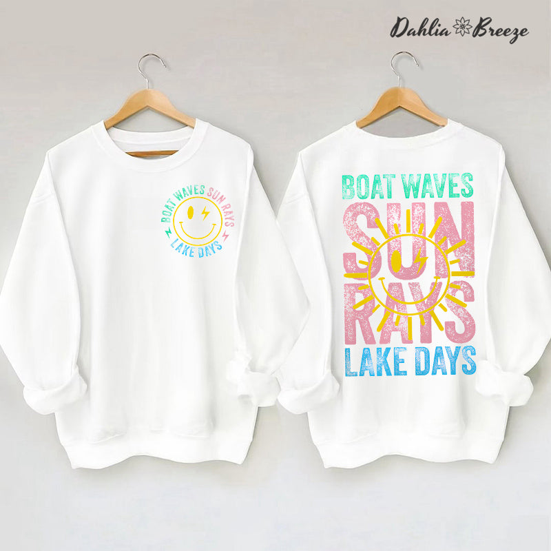 Sweat-shirt d'été rétro avec vagues de bateau, rayons de soleil, jours de lac