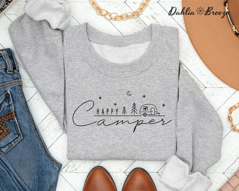 Sweat-shirt à col rond Happy Camper