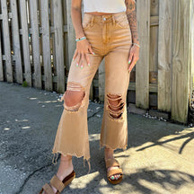 Kurz geschnittene Jeans im Used-Look