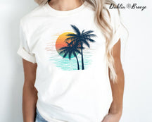 T-shirt graphique coucher de soleil palmier vintage
