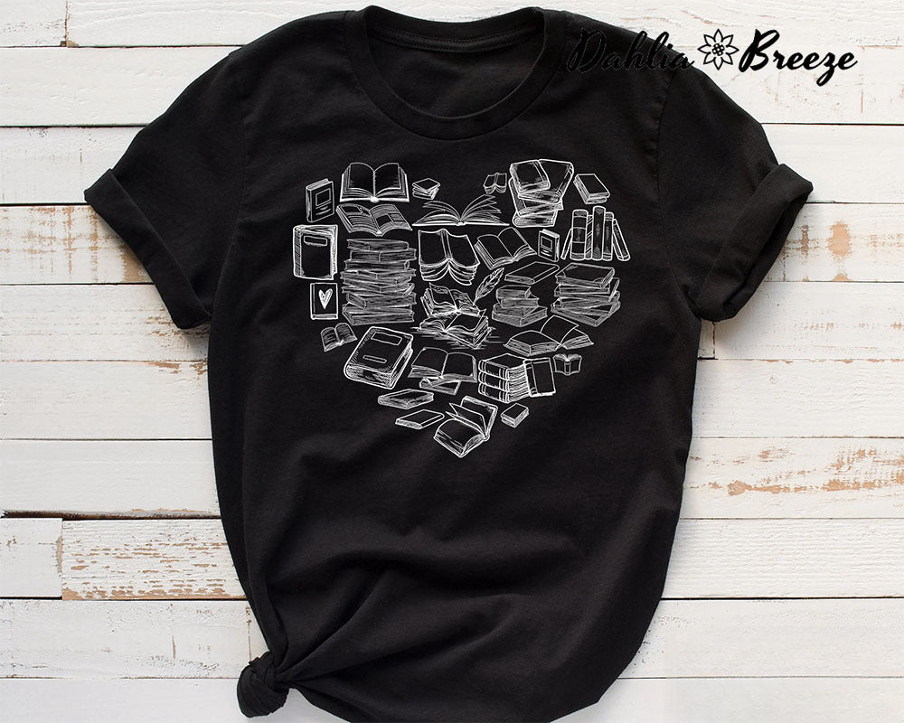 T-shirt imprimé coeur livres