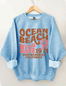 Ocean Beach Wild Wave 1971 Surf Memories Californie Sweatshirt