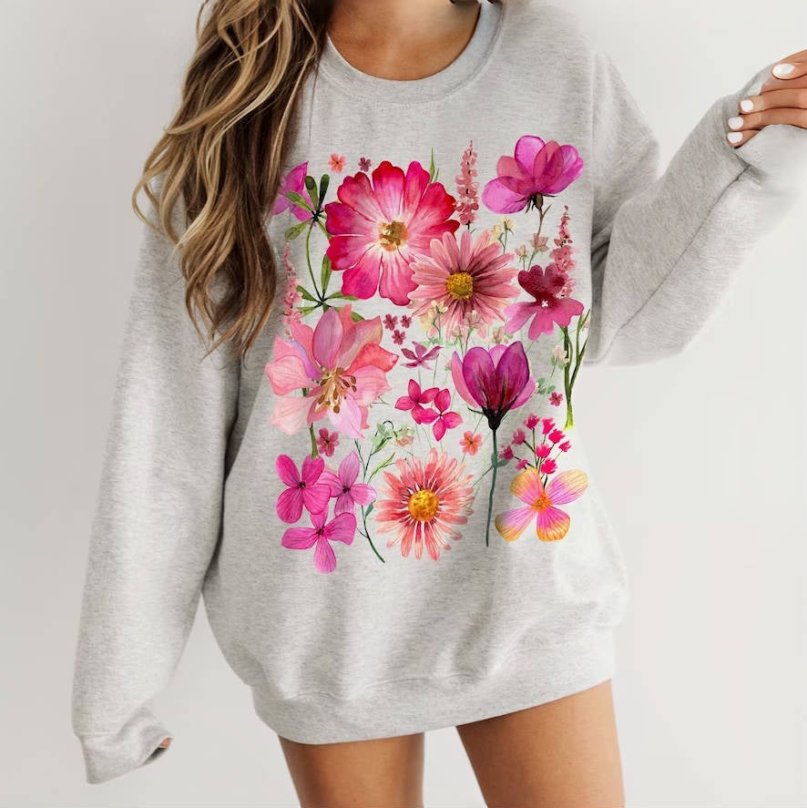 Sweat-shirt vintage à fleurs pressées