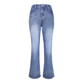 Jean décontracté en denim fleuri brodé