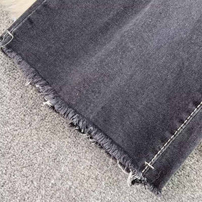 Jean extensible taille haute à ourlet brut