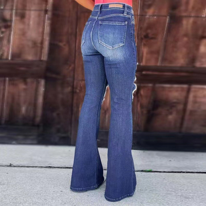 Jean évasé effet vieilli taille moyenne