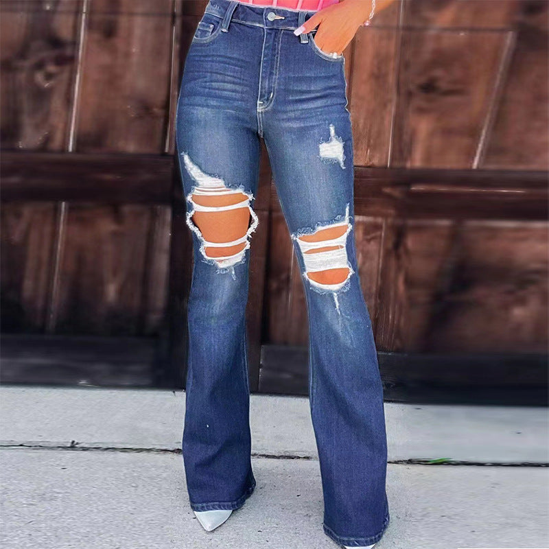 Jean évasé effet vieilli taille moyenne