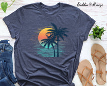 T-shirt graphique coucher de soleil palmier vintage