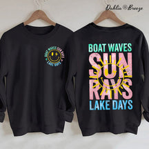 Sweat-shirt d'été rétro avec vagues de bateau, rayons de soleil, jours de lac