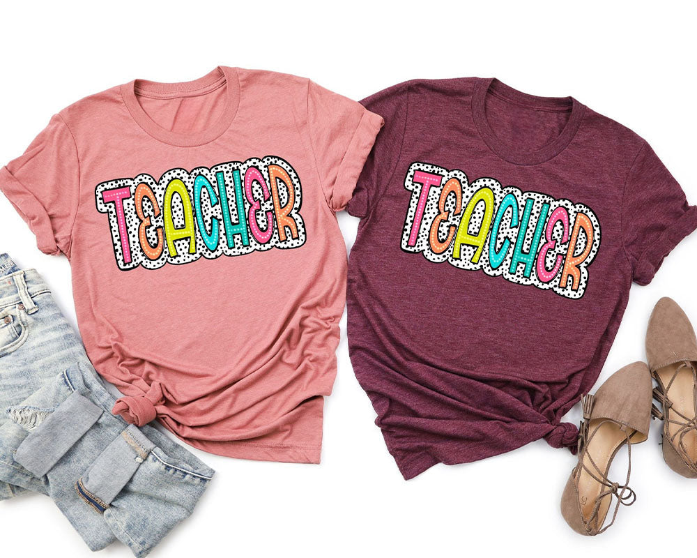 Teacher Colorful Letter Print T-shirt