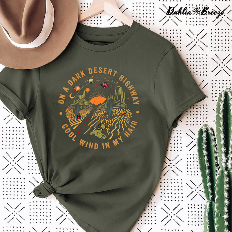 Sur un t-shirt Dark Desert Highway