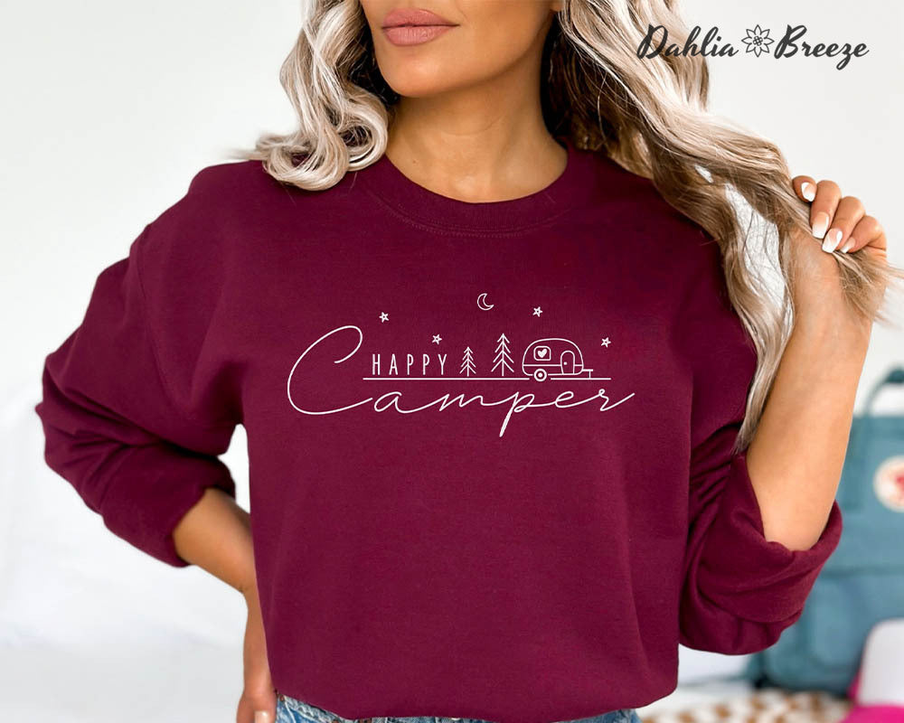 Sweat-shirt à col rond Happy Camper