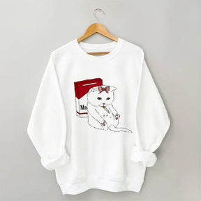 Smoking Cute Cat Print Sweatshirt
