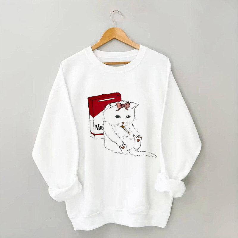Rauchendes süßes Katzen-Print-Sweatshirt