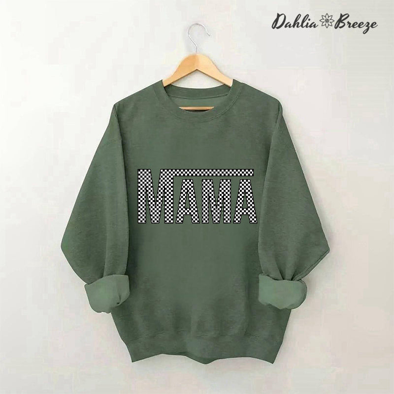 Sweat-shirt rétro Mama à carreaux