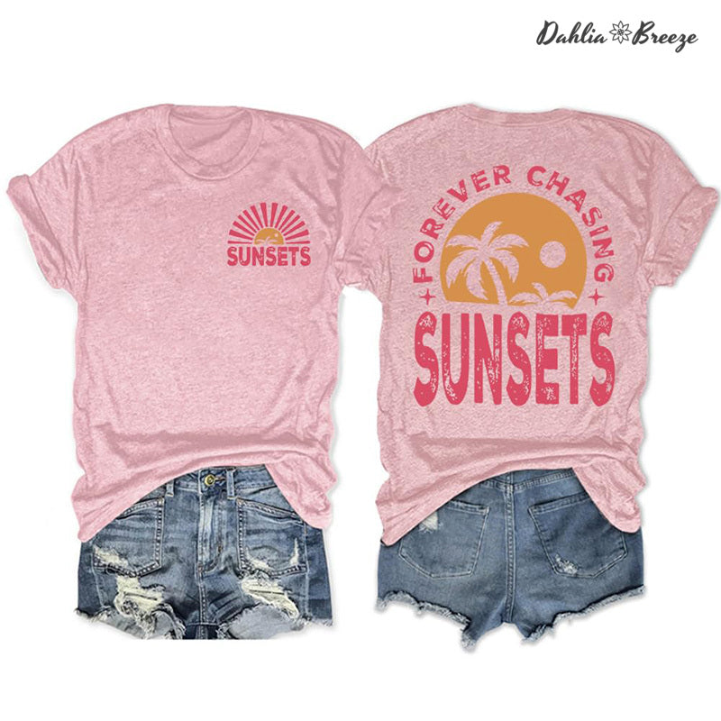 T-shirt à col rond avec lettre positive Forever Chasing Sunsets