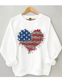 Sweat-shirt coeur léopard drapeau américain