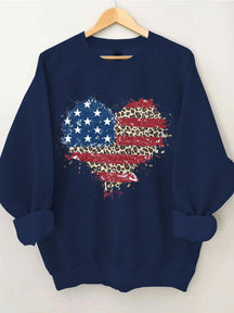 Sweat-shirt coeur léopard drapeau américain