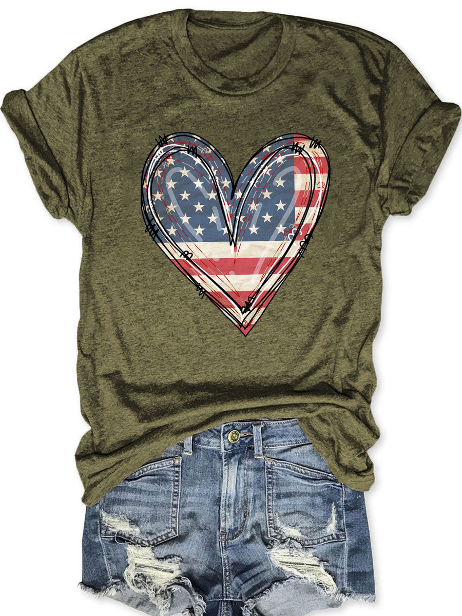 T-shirt coeur drapeau américain
