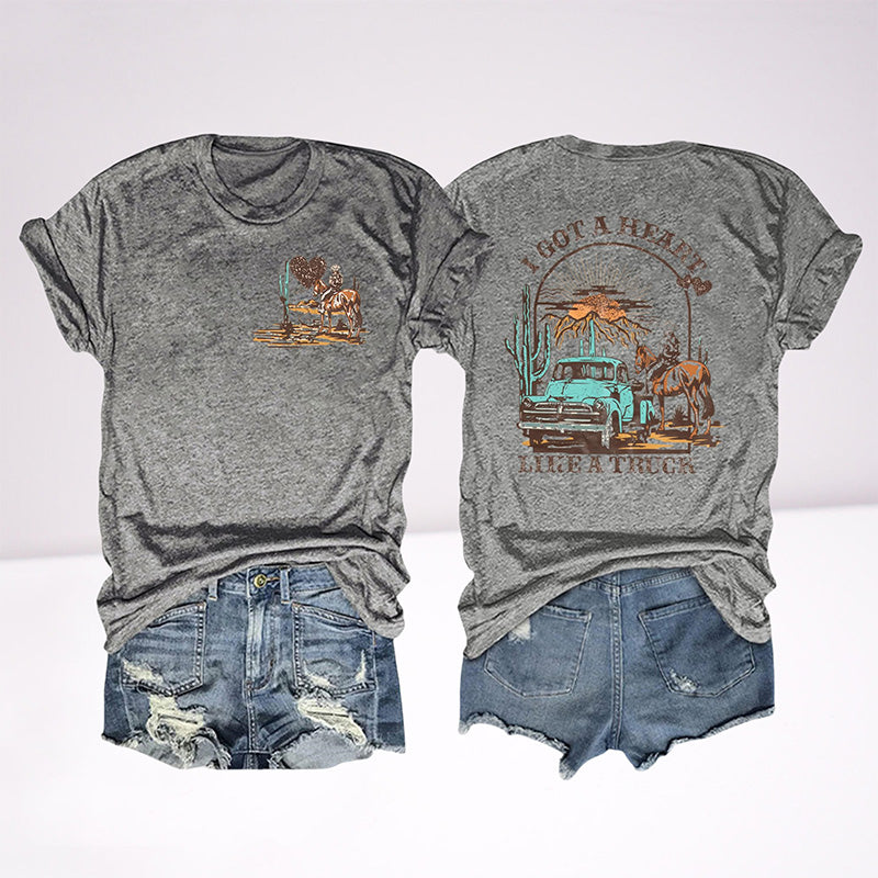 J'ai un cœur comme un camion Western Sunset Cowgirl T-shirt