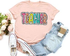 Teacher Colorful Letter Print T-shirt